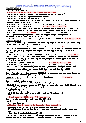 Câu hỏi Este qua các năm thi Đại học( Từ 2007-2015)